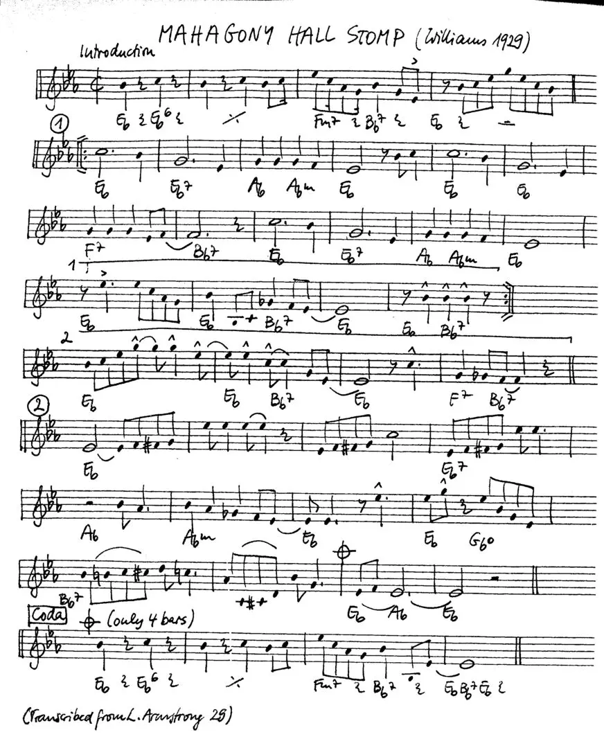 mahagony hall stomp free jazz leadsheet - Courtesy of the Jungle Jazz Band